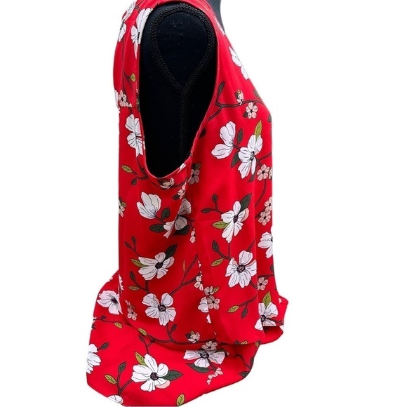 3x25* Chelsea & Theodore Women's Sleeveless Red White Floral Print Hi-Low Hem - Picture 10 of 15